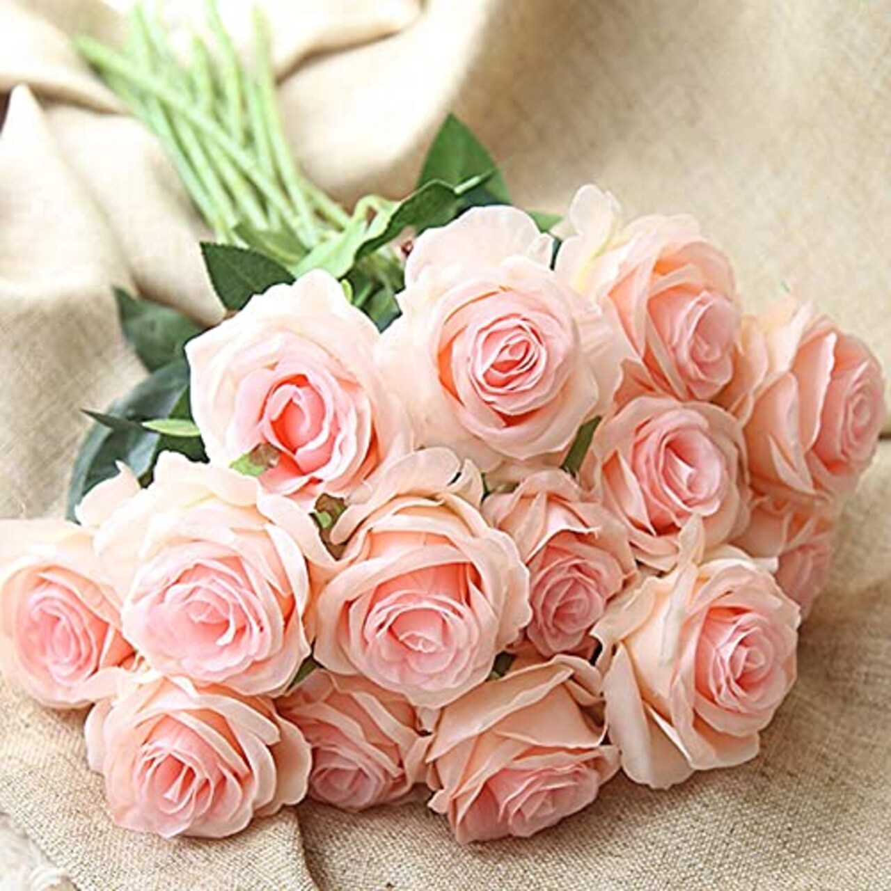 Amzali 10PCS Artificial Flowers, Silk Artificial Rose Flowers Real Looking Blush Flower Home Decorations for Bridal Wedding Bouquet, Birthday Flowers Bunch Hotel Party Garden Floral Decor (Pink)